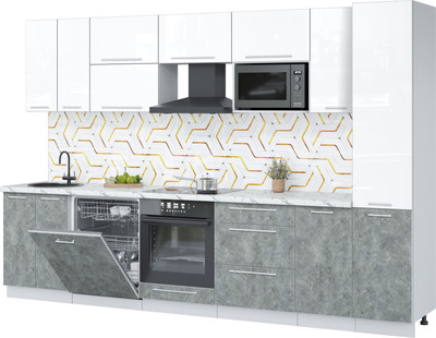 Кухонный гарнитур Interline Пластик 3.2-ПМ2  (мрамор/белый глянец/белый гранит)