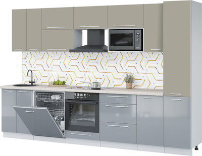 Кухонный гарнитур Interline Пластик 3.2-ПМ2  (туманный глянец/латте/травертин серый)