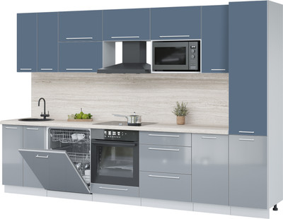 Кухонный гарнитур Interline Пластик 3.2-ПМ2  (туманный глянец/арктический/травертин серый)
