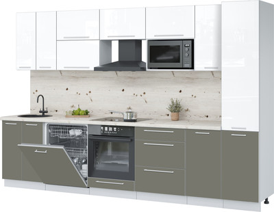 Кухонный гарнитур Interline Пластик 3.2-ПМ2  (белый глянец/кварцевый/бискайская сосна)