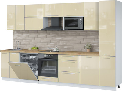 Кухонный гарнитур Interline Пластик 3.3-ПМ2  (ваниль глянец/ваниль глянец/дуб бунратти)