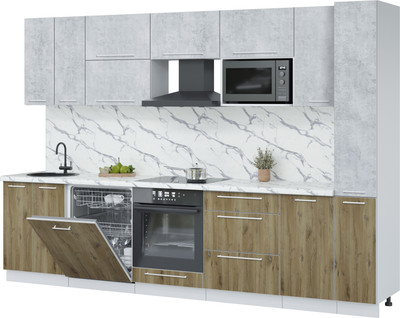 Кухонный гарнитур Interline Пластик 3.1-ПМ2 (дуб эпоксид/оксид светлый/белый гранит)