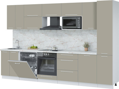 Кухонный гарнитур Interline Пластик 3.3-ПМ2 (латте/латте/серый каспий)