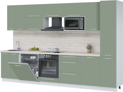 Кухонный гарнитур Interline Пластик 3.3-ПМ2  (полынь/полынь/травертин серый)