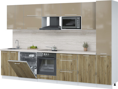 Кухонный гарнитур Interline Пластик 3.3-ПМ2  (дуб эпоксид/капучино глянец/травертин серый)