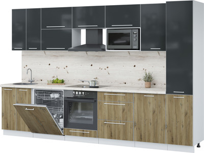 Кухонный гарнитур Interline Пластик 3.3-ПМ2  (дуб эпоксид/антрацит глянец/бискайская сосна)