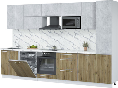 Кухонный гарнитур Interline Пластик 3.3-ПМ2  (дуб эпоксид/оксид светлый/белый гранит)