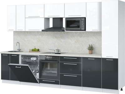 Кухонный гарнитур Interline Пластик 3.3-ПМ2  (антрацит глянец/белый глянец/опал светлый)
