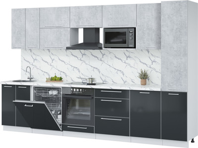 Кухонный гарнитур Interline Пластик 3.3-ПМ2  (антрацит глянец/оксид светлый/белый гранит)