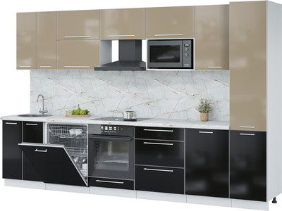 Кухонный гарнитур Interline Пластик 3.3-ПМ2  (черный глянец/капучино глянец/серый каспий)