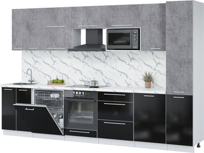 Кухонный гарнитур Interline Пластик 3.3-ПМ2  (черный глянец/оксид темный/белый гранит)