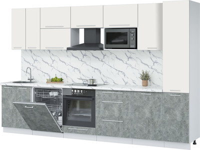 Кухонный гарнитур Interline Пластик 3.3-ПМ2  (мрамор/зефирный/белый гранит)