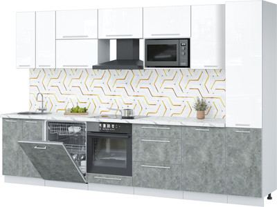 Кухонный гарнитур Interline Пластик 3.3-ПМ2  (мрамор/белый глянец/белый гранит)