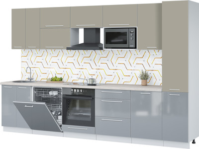 Кухонный гарнитур Interline Пластик 3.3-ПМ2  (туманный глянец/латте/травертин серый)