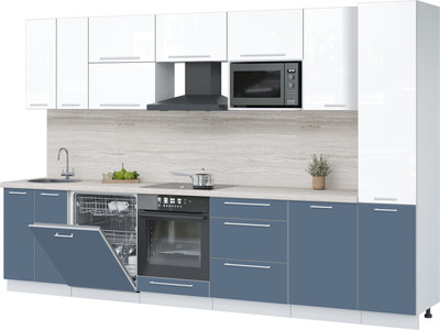 Кухонный гарнитур Interline Пластик 3.3-ПМ2  (арктический/белый глянец/травертин серый)