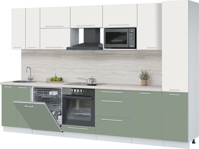 Кухонный гарнитур Interline Пластик 3.3-ПМ2  (полынь/зефирный/травертин серый)