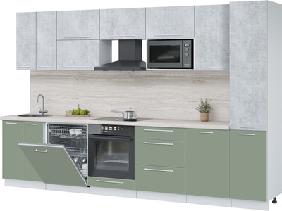 Кухонный гарнитур Interline Пластик 3.3-ПМ2  (полынь/оксид светлый/травертин серый)