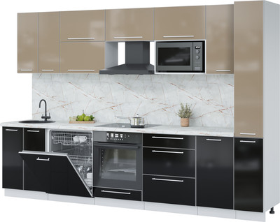 Кухонный гарнитур Interline Пластик 3.1-ПМ2 (черный глянец/капучино глянец/серый каспий)