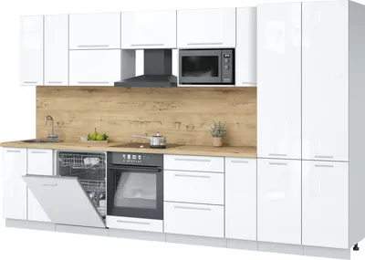 Кухонный гарнитур Interline Пластик 3.5-ПМ2 (белый глянец/белый глянец/дуб бунратти)