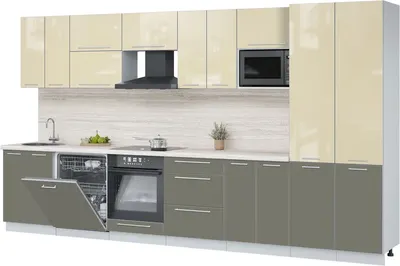 Кухонный гарнитур Interline Пластик 3.8-ПМ2  (кварцевый/ваниль глянец/травертин серый)