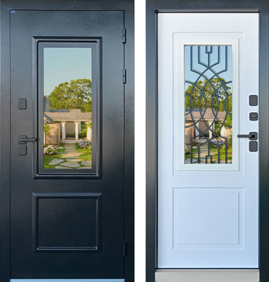 Входная дверь Промет Винтер 100 Панорама С-001-2050/880/R  (правая, букле графит/велютто бьянко)