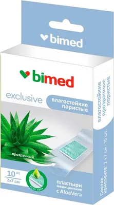 Пластырь Bimed влагостойкий пористый нестерильный aloe vera 2x7см (10шт, прозрачный)