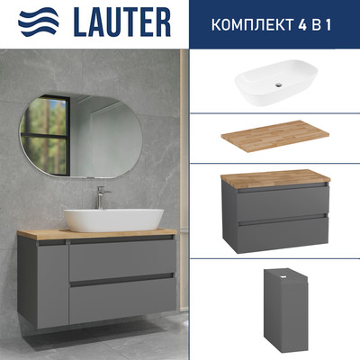 Тумба с умывальником Lauter Mia 80 + 21393-70 (графит, со столешницей из цельного дуба Mia 100 и шкафом Cargo Mia 20)