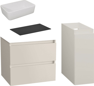 Тумба с умывальником Lauter Mia 60 + 21674A (кашемир, со столешницей текстура камня, черный Mia 80 и шкафом Cargo Mia 20)