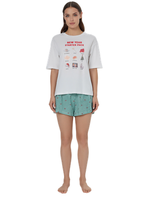 Пижама Mark Formelle 592591 (р.164/170-88-94, белый/зеленая клетка виши)