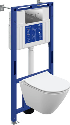 Унитаз подвесной с инсталляцией Cersanit City Smart DPL EO Slim + Aqua 50 Prime P / 69326 (с кнопкой Accento Square хром глянцевый)