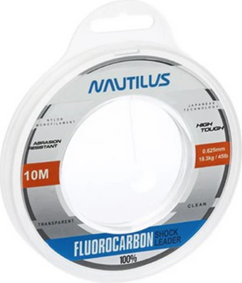 Леска флюорокарбоновая NAUTILUS Fluorocarbon Shock Leader 100% 0.625мм 18.3кг New 06-42317293 (10м, прозрачный)
