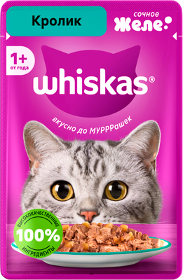 Влажный корм для кошек Whiskas желе с кроликом (75г)