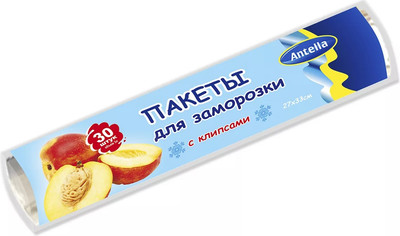 Пакеты фасовочные Антелла для заморозки 3л 27x33см (30шт, с клипсами)