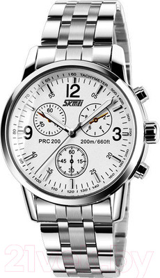 Часы наручные мужские Skmei 9070-3 (белый/ремешок из нержавеющей стали)