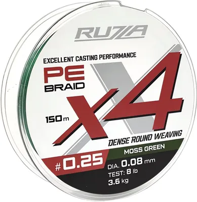 Леска плетеная RUZZA X4 150м Moss Green 0.08мм 3.6кг/8lb / RBX4G-008