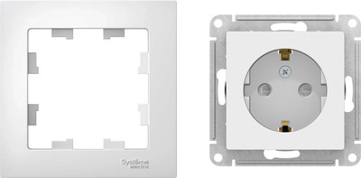 Розетка с рамкой Systeme (Schneider) Electric AtlasDesign ATN000145 + ATN000101 (белый/белый)