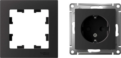 Розетка с рамкой Systeme (Schneider) Electric AtlasDesign ATN001045 + ATN001001 (карбон/карбон)