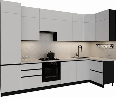 Кухонный гарнитур ВерсоМебель Эко-премиум 1.2х3.4 правая (белый фасадный/ст. мрамор лацио)
