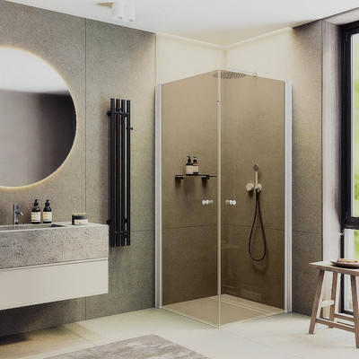 Душевой уголок MaybahGlass 80x80x198 / MGY-1297-1 (бронзовое стекло/белый матовый)
