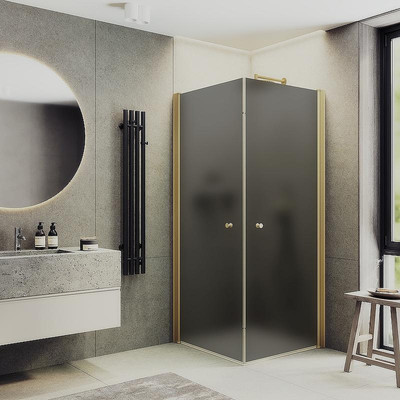 Душевой уголок MaybahGlass 90x90x198 / MGY-1299-3 (графитовое матовое стекло/золото)