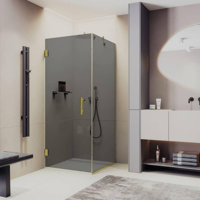 Душевой уголок MaybahGlass 90x90x195 / MGY-1308-3 (графитовое стекло/золото)