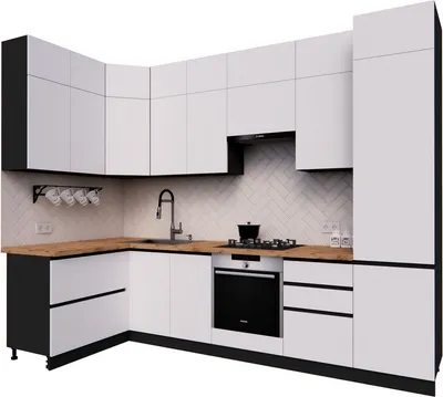 Кухонный гарнитур ВерсоМебель Эко-премиум 1.4х3.1 левая (белый фасадный/ст. дуб вотан)