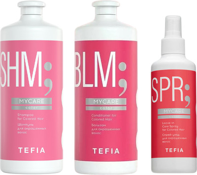 Набор косметики для волос Tefia MyCare Color Шампунь+Бальзам+Спрей (1л+1л+250мл)