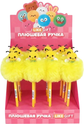 Набор шариковых ручек ILikeGift С помпоном Пушистая пчелка K-DS66737 (16шт, желтый)