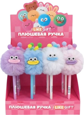Набор шариковых ручек ILikeGift С помпоном Веселая мордочка K-DS66860 (16шт)