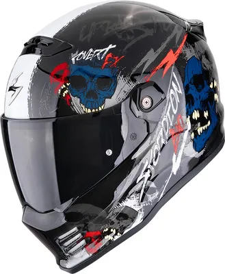 Мотошлем Scorpion Exo Covert-FX Skullz (M, черный матовый/серый/золотистый)