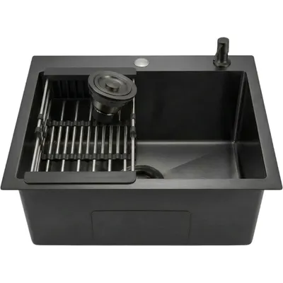 Мойка кухонная Wisent 6050B-114 / WS-36050B/W02-114B (с сифоном, дозатором и коландером)