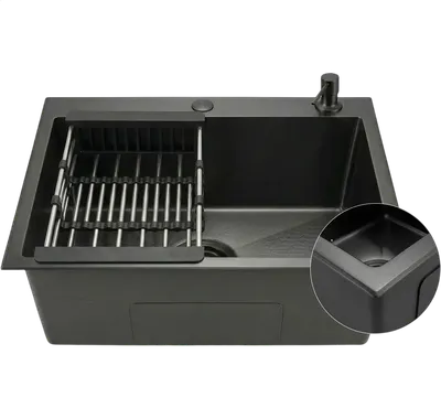 Мойка кухонная Wisent 7050BM-C (с сифоном, дозатором и коландером)