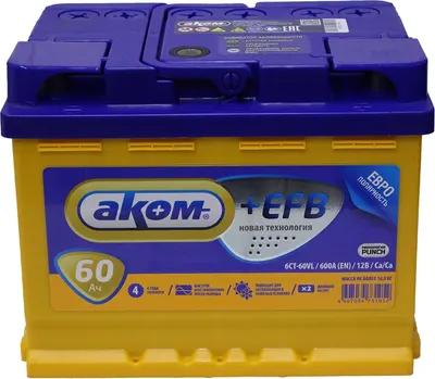 Автомобильный аккумулятор AKOM 6СТ-60 EFB Евро обратная 0 R 600А / 049060101 (60 А/ч)