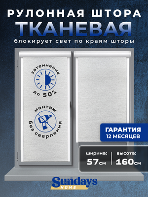 Рулонная штора кассетная Sundays Home UNI-2 LM 165-05 57x160 (светло-серый, левая)